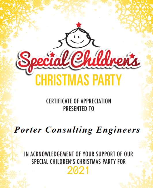 Special Childrens appreciation certificate for Porter Consulting Engineers