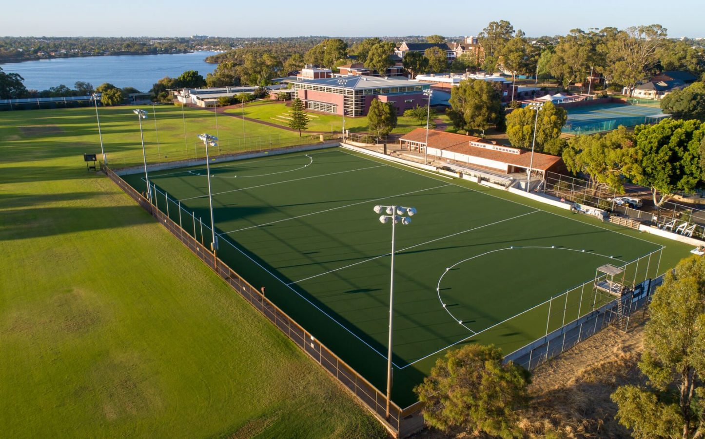 Aerial view of a Porter project, a hockey turf at Aquinas College